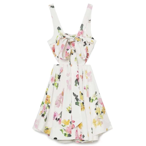 NEW BEST AJE Clara Linen Floral Mini Dress White Pink Blush Spring Back Bow - Picture 4 of 13